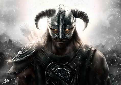 Dragonborn (Skyrim) by RowenHebing.deviantart.com on @DeviantArt Skyrim Poster, Skyrim Characters, Dragonborn Skyrim, Skyrim Wallpaper, Elder Scrolls 6, Skyrim Game, Viking Ships, Skyrim Art, Elder Scrolls Art