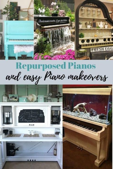 Repurposed Pianos, Piano Makeover, Spinet Piano, Repurposed Piano, Piano Crafts, Piano Desk, Painted Pianos, Old Piano, Piano Decor