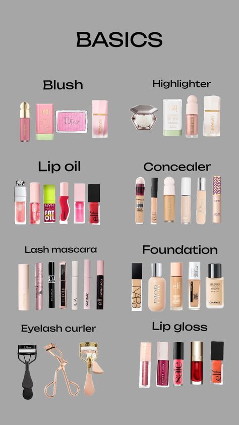 Basics💖✨️ Makeup I Should Buy, Daily Makeup Essentials, Best Basic Makeup Products, Very Basic Makeup, Makeup Artist Supply List, Basic Makeup Needs, Makeup Nessecities List, Starter Makeup Products, Makeup Products List For Beginners