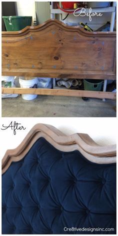 DIY Headboard Ideas - DIY Blue Tufted Headboard - Easy and Cheap Do It Yourself Headboards - Upholstered, Wooden, Fabric Tufted, Rustic Pallet, Projects With Lights, Storage and More Step by Step Tutorials http://diyjoy.com/diy-headboards Diy Headboard Upholstered, Tufted Headboards, Diy Headboards, Diy Headboard, Tufted Headboard, After Photos, Upholstered Bed, Redo Furniture, Repurposed Furniture