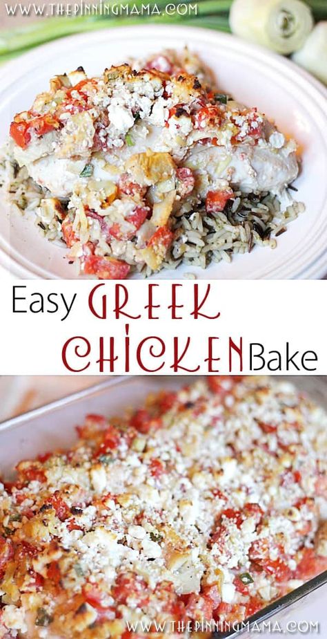 {Easy Dinner Recipe} Greek Chicken Bake • The Pinning Mama Baked Chicken Recipes For Dinner, Greek Chicken Bake, Easy Baked Chicken Recipes, Chicken Bake Recipe, Chicken Recipes For Dinner, Chicken Bake, Easy Baked Chicken, Chicken Main Dishes, Greek Chicken