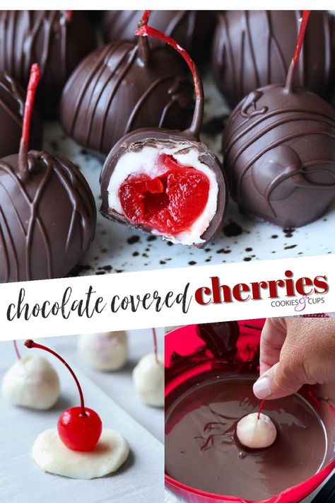 Cherry Chocolate Recipes, Chocolate Covered Cherries Recipe, Valentines Desserts, Chocolate Cherries, Chocolate Covered Cherry, Chocolate Covered Fruit, Cherry Cookies, Maraschino Cherries, Diy Chocolate