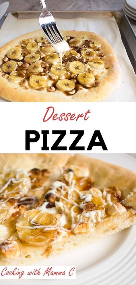 You’re going to love Dessert Pizza with Bananas and White Chocolate! All you need is pizza dough, plus three ingredients. Banana Pizza Dessert, Dessert Pizza With Pizza Dough, Sweet Pizza Dough, Dessert Pizza Ideas, Beginner Baking, Pudding Desserts Layered, Beginner Baking Recipes, Dessert Pizzas, Banana Pudding Desserts