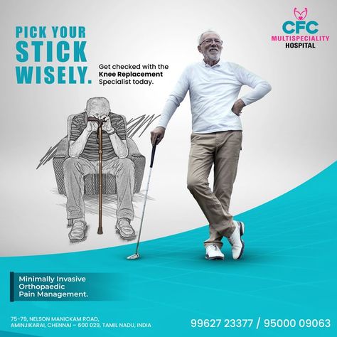 Pick your stick wisely. Get checked with the knee replacement specialist today. Minimally Invasive Bone & Knee Replacement at CFC Multispeciality Hospital. Book Your Appointment Now -https://appointment.cfchospital.com/orthopedic-gs Get Your Free consultation now ►►► 99627 23377 / 95000 09063 / 90252 50000 #orthopedicsurgery #orthopedics #cfcmultispecialityhospital Formal Dresses For Men, Geometric Wedding Invitation, Infographic Design Template, Orthopedic Surgery, Knee Replacement, Book Your Appointment, Knee Pain, Free Consultation, Stylish Furniture