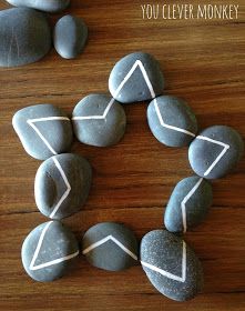 Exploring lines: using hand drawn lines on rocks for play. Challenging pre-writers to distinguish between straight and curved lines to help build their understanding of shape and help establish correct letter and number formation later. Visit http://youclevermonkey.com for more. Teach Handwriting, Teaching Handwriting, Number Formation, Diy Rock Art, Montessori Ideas, 2d Shapes, Aktivitas Montessori, Curved Lines, Montessori Activities