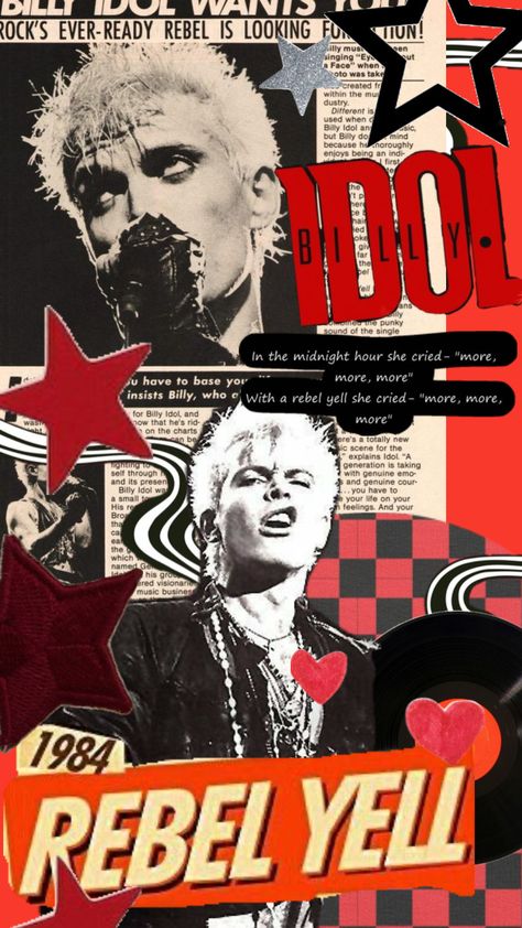 #billyidol Punk Moodboard, Rock Collage, Music Contest, Album Cover Wallpaper Collage, Punk Poster, Aesthetic Lockscreens, The Wedding Singer, 80s Bands, Billy Idol