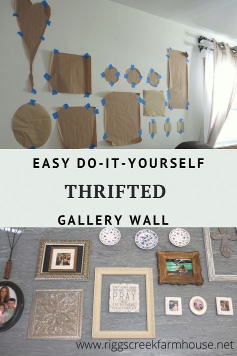 Displaying a gallery wall on the floor and with painters tape and brown paper. Gallery Wall Texture, Gallery Wall With Shadow Boxes, Mixed Media Gallery Wall Living Room, Gallery Wall Thrifted, Vintage Gallery Wall Ideas, Unique Gallery Wall Ideas, Wall Frame Layout, Floating Shelves For Kitchen, Ideas For Floating Shelves