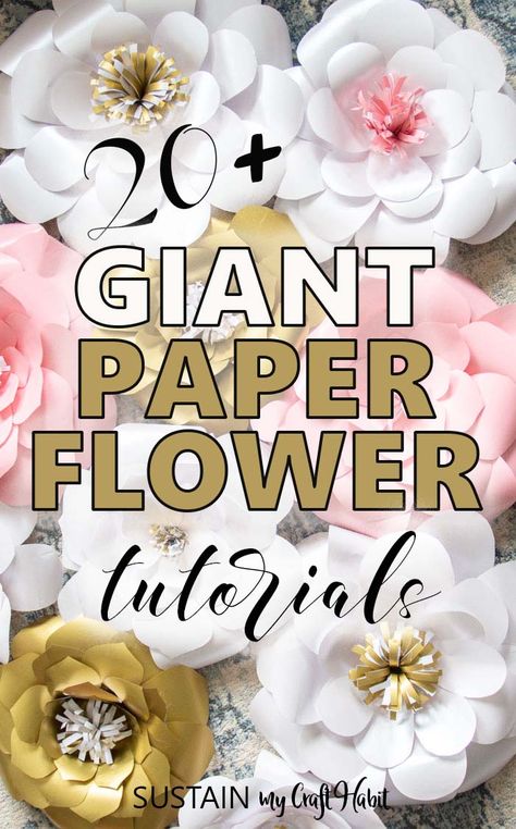 Over 20 easy giant DIY paper flowers to make for a backdrop, wedding, party or wall decor. Free step by step tutorials and templates for large flowers from cardstock, tissue paper, crepe paper and more. #paperflowers #sustainmycrafthabit #diy #cricut #backdrop #walldecor #flowercrafts Giant Paper Flower Tutorial, Paper Flower Bouquets, Paper Flower Backdrop Wedding, Giant Paper Flowers Diy, Giant Paper Flower, Giant Paper Roses, Diy Paper Flowers, Flowers To Make, Paper Daisy