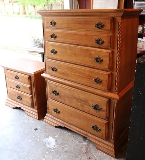 Dark Wood Bedroom Furniture Redo, Chest On Chest Dresser Makeover, Painted Oak Dresser Ideas, Wooden Dresser Redo, Diy Oak Dresser Makeover, Painting Oak Dresser Black, Cedar Dresser Makeover, Black Dresser Flip, Old Oak Dresser Makeover