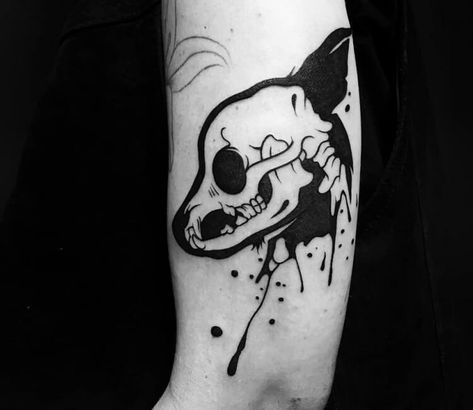 Dog skull tattoo by Roy Tsour Chihuahua Skull Tattoo, Dog Skull Art, Skull Dog Tattoo, Skeleton Dog Tattoo, Dog Skeleton Tattoo, Dog Skull Tattoo, Skull Dog Art, Black Dog Tattoo, Punisher Skull Tattoo