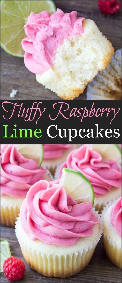 These Raspberry Lime Cupcakes are so pretty and have such a fun flavor combo. They start with moist vanilla cupcakes with a fresh hint of lime, then they're frosted with raspberry buttercream made from fresh berries. Cupcake Receptek, Moist Vanilla Cupcakes, Lime Cupcakes, Savory Cakes, Oh Sweet Basil, Raspberry Buttercream, Dessert Aux Fruits, Sweet Basil, Oreo Dessert