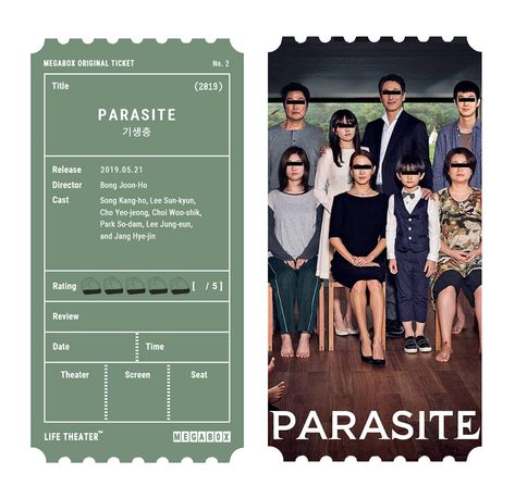 Cinema Ticket Design, Movie Ticket Design, Parasite Movie, Ticket Cinema, Cho Yeo-jeong, Park So Dam, Song Kang Ho, Movie Ticket, Promo Coupon