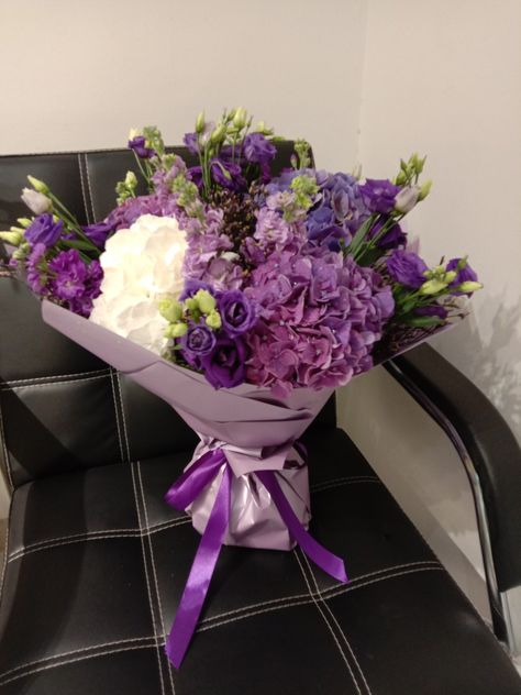 My purple hydrangeas Purple Bouquet Aesthetic, Purple Flower Bouquet Aesthetic, Purple Hydrangea Bouquet, Bouquet Aesthetic, Purple Flower Bouquet, Purple Hydrangeas, Hydrangea Bouquet, Random Girl, Purple Bouquet