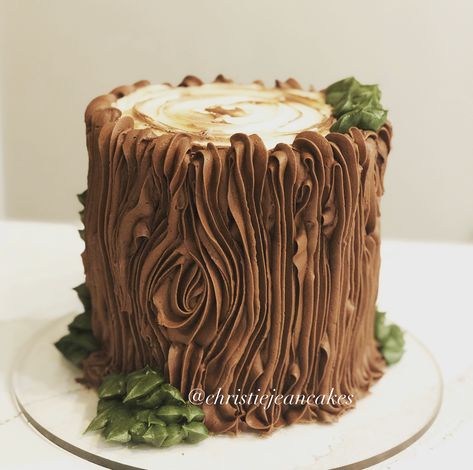 Woodland Log Cake, Woodland Creature Cake Ideas, Woodland Cookies Birthday, 1st Birthday Camping Cake, Tree Stump Smash Cake, Log Smash Cake, Buttercream Tree Stump Cake, Tree Stump Birthday Cake, Forest Theme Cake Ideas