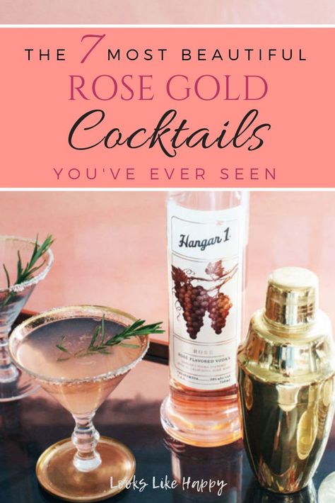 7 gorgeous rose gold cocktail recipes. Holiday cocktail recipes. Cocktail ideas. Drink Ideas. Rose Gold Drinks, Rose Vodka Cocktail, Rose Cocktails, Birthday Diner, Easy Sangria, Cocktails Vodka, Bachelorette Cocktails, Boat Drinks, Rose Gold Cocktail