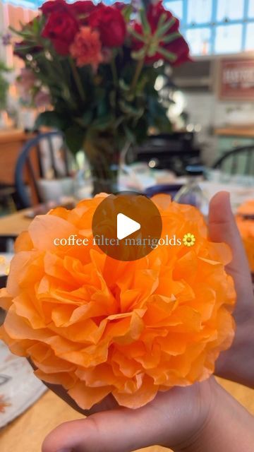 Marigold Coffee Filter, How To Make Marigold Flowers, How To Make Dia De Los Muertos Flowers, Marigold Flower Paper Craft, Marigold Craft For Kids, Marigold Paper Flower, Coffee Filter Marigolds, How To Make Marigold Paper Flowers, Dia De Los Muertos Decorations Ideas Diy