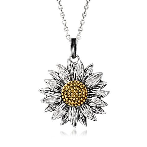 Sterling Silver and 14kt Yellow Gold Sunflower Pendant Necklace. 18" | Ross-Simons Sunflower Necklace Silver, Happy Sunflower, Pretty Jewelry Necklaces, Sunflower Pendant, Sunflower Necklace, Pretty Jewelry, Fine Jewels, Stand Tall, Fine Jewellery Necklace