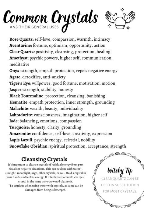 Crystal Correspondences Witchcraft, White Sage Magical Properties, Witchcraft Correspondences, How To Start A Grimoire, Common Crystals, Witchcraft Journal, Grimoire Ideas, Witchcraft Books, Wiccan Magic