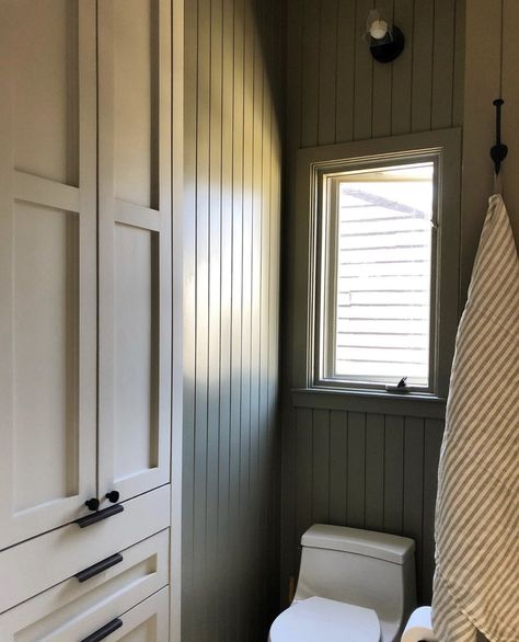 Treron Farrow And Ball Bathroom, Farrow And Ball Treron, Treron Farrow And Ball, Americana Living Rooms, Cloakroom Toilet, Relaxing Bathroom, Classic Lighting, Hall Bathroom, En Suite Bathroom