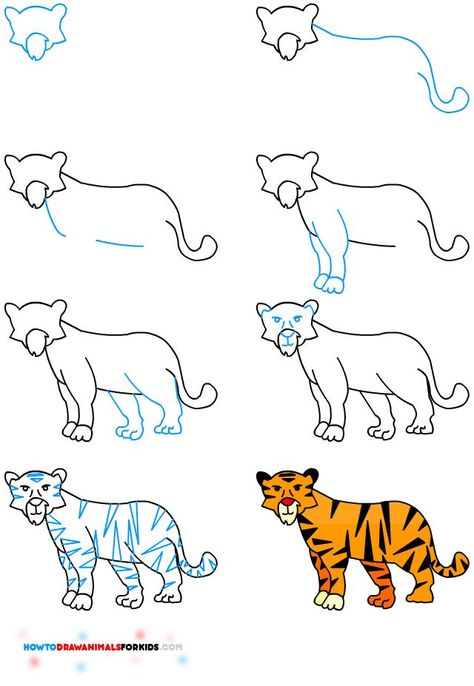 How to Draw A Tiger for Kids | How to Draw Animals for Kids | Bloglovin’ Draw Animals For Kids, Draw A Tiger, Trin For Trin Tegning, Animals Step By Step, Tiger Kids, Tiger Drawing, Easy Animals, Draw Animals, Drawing Quotes