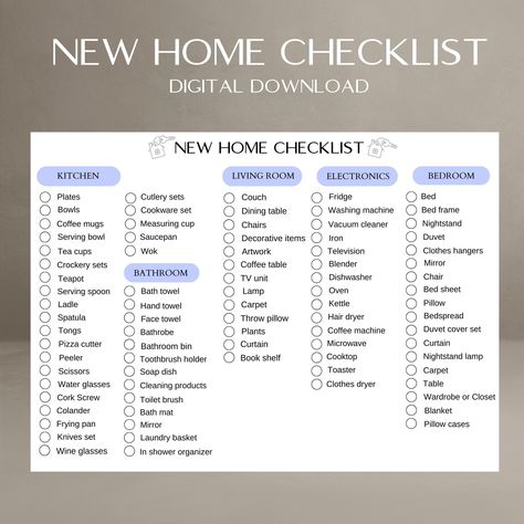 "A List Of Items To Be Purchased For The New Home, First Home Essentials Shopping, Moving Checklist, Furniture List For New Home ◾️ Welcome to IgzDigitalMarket shop 😊🌸 🔑 Are you moving to a new home, or are you newlywed and setting up your first household? No need to stress about anything being overlooked. We've created a comprehensive list of all the essential items needed for a new home just for you. Every necessary item for each section of your house is included in the list. Download it now and as you complete your shopping, check them off one by one. It's that easy! 📦 ◾️Handmade item 💌 SIZE: A4  📩Please message if you need any help.📩 ⭐️Digital files only. No physcal product will be shipped.  ❓HOW CAN I DOWNLOAD THE DIGITAL PRODUCT AFTER PURCHASING? Hello dear customers, Thank yo House Essentials List, First Home Essentials, Furniture List, Airbnb Checklist, Room List, Apartment Shopping, New Home Essentials, House Checklist, New Home Checklist