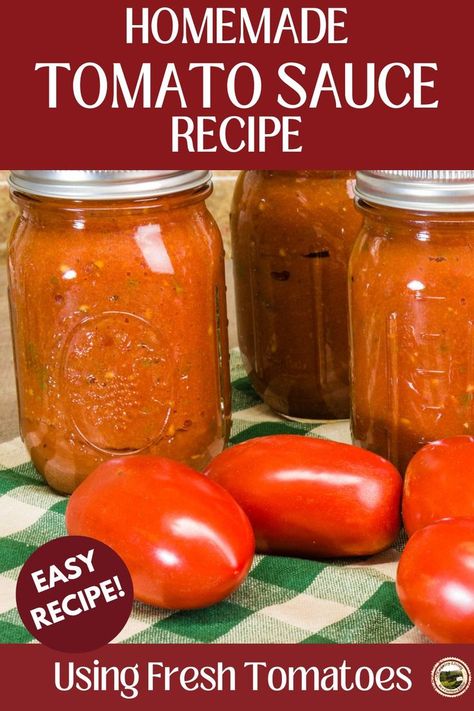 How to make homemade tomato sauce from fresh tomatoes. Easy recipe to make a large batch of tomato sauce for freezing or canning. Perfect for marinara sauce. Use this recipe in place of store bought canned tomato sauce and enjoy healthy natural organic tomato sauce. How To Make Canned Tomato Sauce, Tomatoe Sauce Canning Recipe, How To Make Homemade Tomato Sauce, Easy Canning Tomato Sauce, Making And Canning Tomatoe Sauce, How To Make Sauce From Fresh Tomatoes, Tomato Sauces, Canning Taco Sauce From Fresh Tomatoes, Canning Fresh Tomatoes Recipes