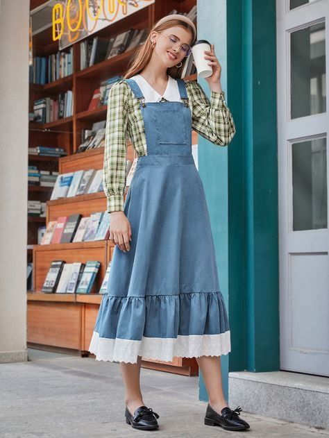 Vintage Pinafore Dress, Vintage Pinafore, Cottagecore Outfits, Disney Bound Outfits, Cottagecore Fashion, Cottagecore Style, Pinafore Dress, Overall Dress, Shein Style