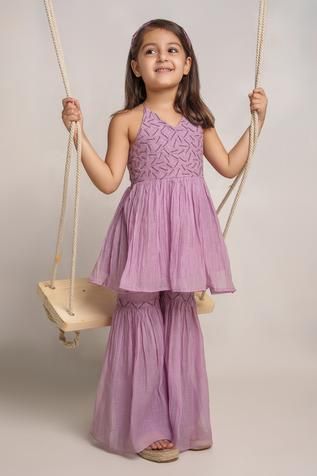 Kids Designer Dresses Indian, Designer Dresses Indian Style, Traditional Dresses For Kids, Simple Dress For Girl, Indian Dresses For Kids, Gharara Designs, Kids Indian Wear, Lavender Cotton, Kids Ethnic Wear