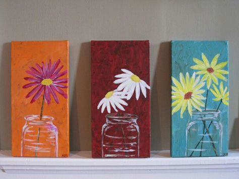 Flower canvases Trio Painting, Cuadros Diy, Wine And Canvas, Night Painting, Beginner Painting, Flower Canvas, Painting Class, Rembrandt, Diy Canvas