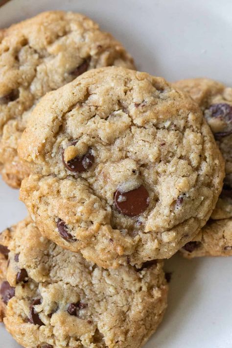 There is nothing better than homemade, warm chocolate chip oatmeal cookies. This recipe is perfectly gooey, chewy and has the best texture. They are absolutely divine right out of the oven! If you're looking for an excellent oatmeal chocolate cookie recipe, these are a must try! #OatmealChocolateChipCookies #ChocolateChipCookies #CookieRecipe #Oatmeal Choc Chip Oatmeal Cookies Recipes, Best Oatmeal Chocolate Chip Cookies Ever, Oatmeal Chocolate Chip Recipe, Choc Chip Oatmeal Cookies, Chocolate Chip Cookies With Oats, Oatmeal Cookies Chocolate Chip, Oatmeal Chocolate Cookies, Bakes Goods, Best Oatmeal Chocolate Chip Cookies