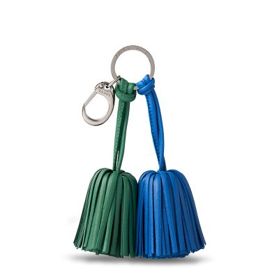 Two tassels keyring green/blue Small Leather Accessories, Leather Tassel Keychain, Tassel Bag Charm, Tassel Keyring, Brass Accessories, Leather Jewellery, Accessories Bags Shoes, Tassel Bag, Handbag Charms