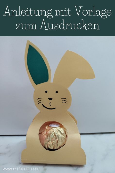 Goldenes Häschen aus Karton mit Ferrero Rocher im Bauch Bunny Templates, Ferrero Rocher, Easter Crochet, Easter Crafts For Kids, Box Template, Easter Diy, Easter Crafts, Diy And Crafts, Origami