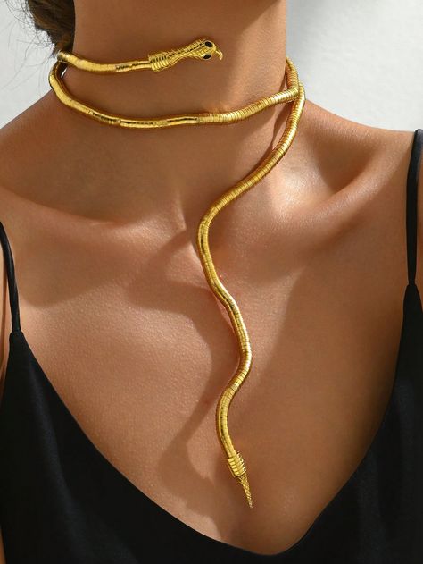 A Snake-Shaped Necklace For Autumn And Winter Open Casual Styling Multicolor    Iron     Women Fashion Jewelry, size features are:Bust: ,Length: ,Sleeve Length: Serpent Necklace, Iron Woman, Casual Necklaces, Snake Necklace, Estilo Casual, Autumn And Winter, Women Fashion, Autumn Winter, Length Sleeve