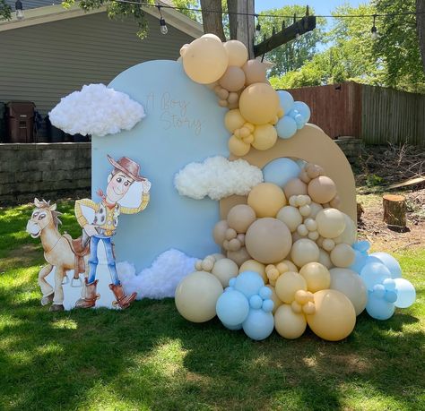 A Boy Story ☁️ Such a cute baby shower theme! Thank you @alejandrawink for trusting me!! Balloons Used @kalisanballoons White Sand… | Instagram It’s A Boy Story Baby Shower Centerpieces, Boy Toy Story Baby Shower Theme, Baby Boy Themed Baby Shower Ideas, Baby Shower Toy Story Theme, A Boy Story Baby Shower Ideas, It’s A Boy Story, Its A Boy Story Baby Shower Ideas, Baby Shower For Boys Theme, Unique Baby Shower Themes For Boys