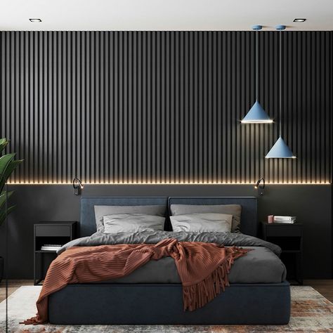 Luxury Black Bedroom, Pvc Wall Panels Designs, Modern Black Bedroom, Black Bedroom Design, Wall Panels Bedroom, White Apartment, Wall Panel Design, Modern Luxury Bedroom, Cama King