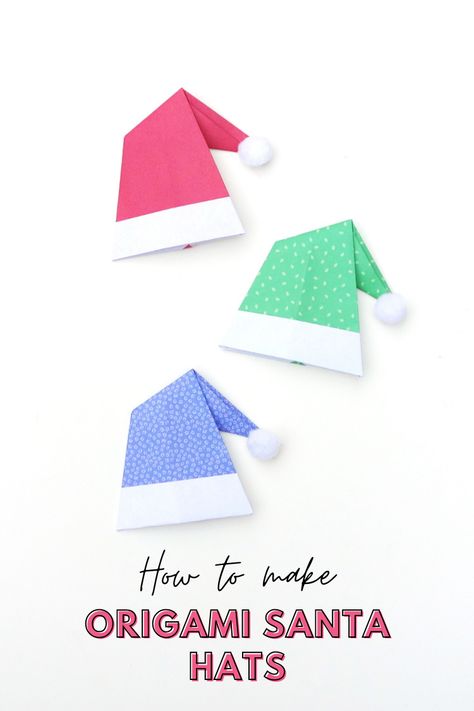 Origami Santa Hat, Origami Hat, Origami Santa, Craft Ideas For Beginners, Origami Christmas Tree, Origami Cards, Paper Christmas Ornaments, Origami For Beginners, Paper Craft Ideas