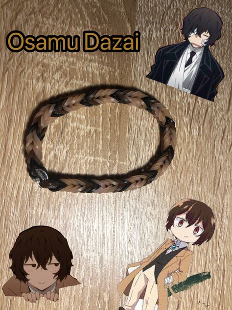 I made this bracelet for me but if you would like to follow the colors then feel free too! Dazai Bracelet, Bsd Bracelet, Loom Bands Tutorial, Inspired Bracelets, Rubber Band Bracelet, Bracelets Patterns, Kandi Bracelets, Anime Crafts, Diy Bracelets Patterns