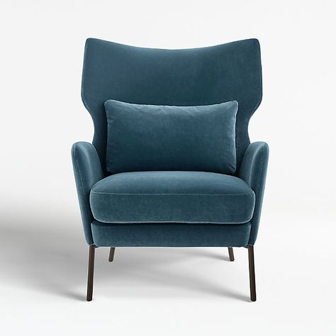 Living Room Chairs | Crate and Barrel Blue Velvet Accent Chair, Lobby Furniture, Blue Velvet Chairs, Blue Accent Chairs, Chic Chair, Velvet Accents, Velvet Accent Chair, Modern Accent Chair, Stylish Chairs