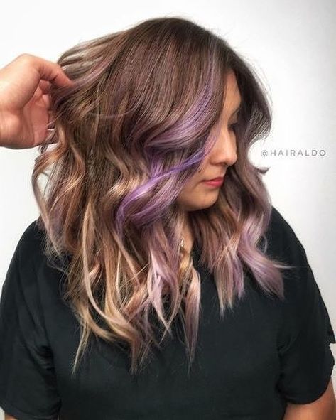 Money Piece Hair Brown, Light Brown Hair With Purple, Balayage With Purple, Purple Money Piece Hair, Purple Money Piece, Brown Hair With Purple, Purple Money, Purple Brown Hair, Money Piece Hair