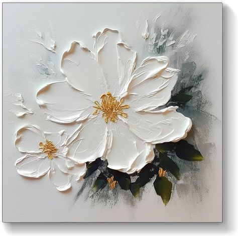 Amazon.com: ‎UYLHJKLZ Abstract Blooming Flower Oil Painting On Canvas Gift For Her Living Room Wall Art Textured Wall Art Plants Wall Art,Unstretched,Frameless,(61X61cm) 24X24Inches: Paintings Wall Art Plants, White Flower Painting, Plants Wall Art, Textured Abstract Painting, Art Plants, Wall Art Textured, Flower Oil Painting, Plants Wall, Texture Painting On Canvas