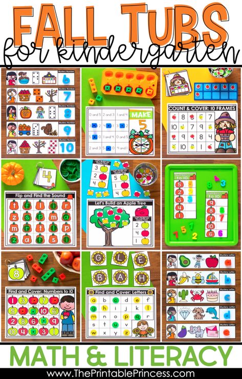 Kindergarten Morning Work Tubs, Math Tubs, Kindergarten Morning Work, Morning Tubs, Learn Math, Kindergarten Themes, Fun Characters, Fall Math, Fall Kindergarten