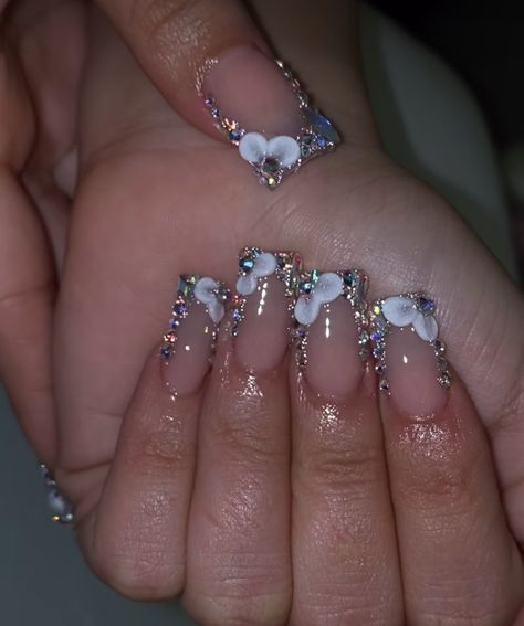 Silver Quince Nails, Quince Nails Simple, Medium Length Acrylics, Acrylics With Gems, Silver Quince, Nails Latina, Quince Nails, Nails Inspired, Quince Ideas