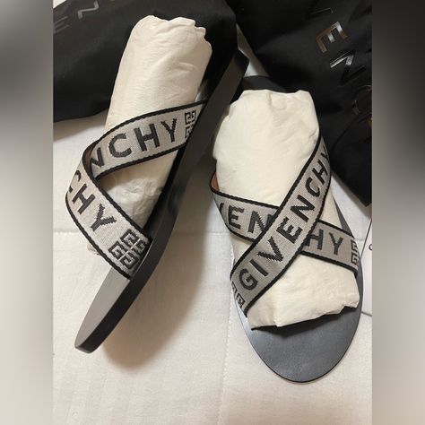 Black Leather Sandals By Givenchy. Logo On The Sole And Straps. Low, Flat Heels With Fabric Straps. Made In Italy. Designer Black Sandals With Logo Strap, Men’s Sandals 2024, Givenchy Slides Men, Givenchy 4g Sandals, Givenchy Resort 2024, Ladies Slides, Givenchy Sandals, Flat Heels, Givenchy Logo