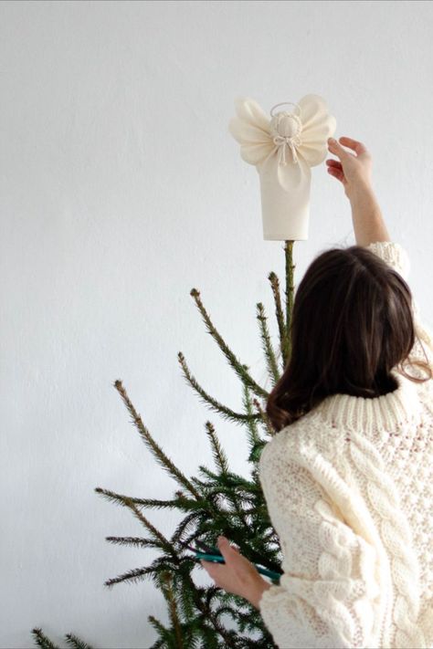 Christmas Angel Tree Topper, Minimalist Christmas Ornament, White Holiday Centerpiece, Cotton Christmas Home Decor Divine Angel, Christmas Angel Tree Topper, Vintage Angel Tree Topper, White And Silver Dress, Christmas Tree Angel, Feather Angel Wings, Angel Christmas Tree Topper, Minimalist Christmas Tree, Angel Tree Topper