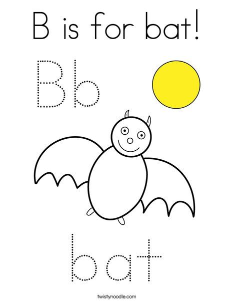 B is for bat Coloring Page - Twisty Noodle Bats Preschool, Bat Activities For Kids, B Words List, Bat Coloring Page, Letter B Coloring Pages, Bat Printable, Joy School, Letter B Worksheets, Bat Coloring Pages