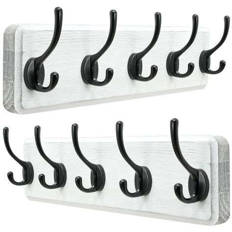 PRICES MAY VARY. 16-inches hole to hole distance, with mounting hardware for drywall, stud or concrete. Ultra heavy duty coat rack wall mounted, with 5 durable metal hooks The long-projected coat hooks well pretect hangings from slidding off. The coat hanger for wall is ideal for clothes, hats, jackets, clothing, towel, purse, scarfs, robes for entryway, mudroom, bedroom, kitchen. Solid wood backing, (L*W*T)= 17-3/8 x 5-1/4 x 2-1/2 Inches; white & black; 2 x wall mounted coat rack. Dseap Heavy D Purse Scarfs, Hook Board, Coat Hanger Hooks, Coat Hooks Wall Mounted, Entryway Mudroom, Coat Rack Wall, Mud Room, Wall Mounted Coat Rack, Coat Hanger