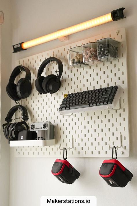 WFH Essentials Studio In Casa, Ikea Pegboard, Mens Bedroom Decor, Home Studio Setup, Teen Boy Room, Aesthetic Desk, Desk Inspiration, Bedroom Setup, Gaming Room Setup