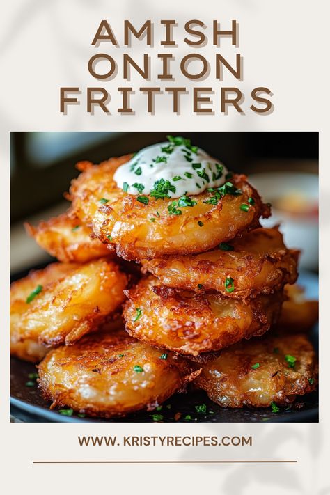 Delight your taste buds with Amish Onion Fritters! These crispy bites of goodness combine the sweetness of onions with a simple, savory batter. Ideal for any occasion, they’re a crowd-pleaser that pairs beautifully with dips or hearty meals. #foodie #snacks #eveningsnacks #indianfood #onion Muffin Tin Latkes Food Network, Minced Onion Rings, Air Fryer Amish Onion Fritters, Recipes That Use A Lot Of Onions, Amish Onion Fritters 12 Tomatoes, Recipes For Onions, Hearty Snacks For A Crowd, Onion Patties Recipe, Onion Ring Batter Easy