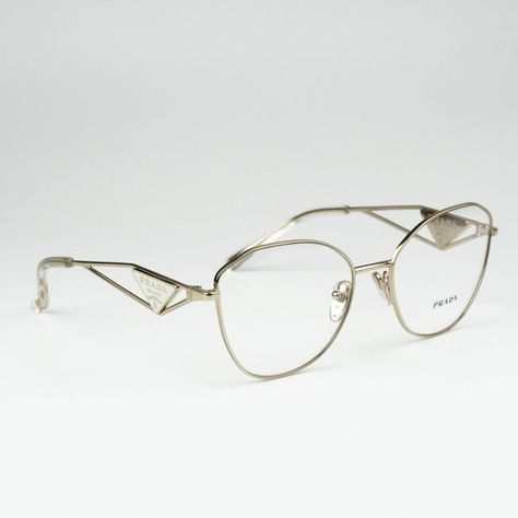 New Prada Pr52zv Zvn1o1 Shiny Pale Gold Cat Eye Women Eyeglasses Pr 52zv Brand: Prada Model: Pr52zv / Pr 52zv Color Code: Zvn1o1 Gender: Women Frame Colour: Shiny Pale Gold Frame Shape: Cat Eye Frame Style: Full Rim Frame Material: Metal Lens Color: Demo Lens Material: Customisable Size: 55x18x145 Brand New And 100% Authentic! Made In Italy. Full Retail Prada Set Includes: 1. Glasses 2. Case 3. Cleaning Cloth With Brand Logo 4. Manufacturer's Information Note (Booklet) 5. Prada Branded Box Same/ Prada Glasses, Prada Eyeglasses, Women Eyeglasses, Blue Sunglasses, Cat Eye Frames, Pale Gold, Eyewear Design, Eyewear Frames, Eyeglasses For Women