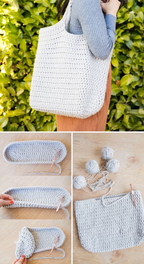 Crochet Large Bag Pattern Free, Crochet Hobo Bag Free Pattern Totes, Crochet Bag For Yarn, Easy Bag Crochet Pattern, Crocheted Bags And Totes, Crochet A Bag Free Pattern, Simple Bag Crochet Free Pattern, Crochet Bag Easy Pattern, Crochet Shopper Bag Free Pattern